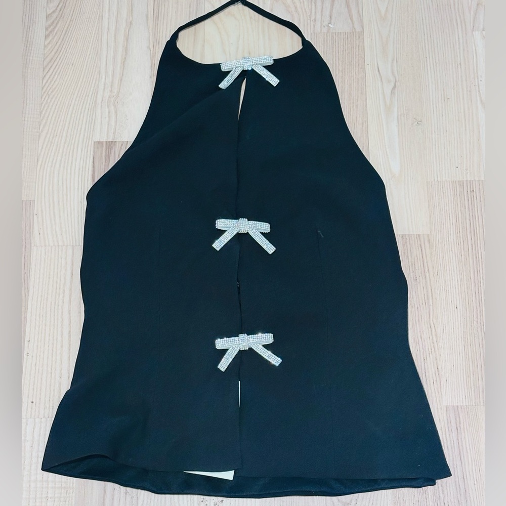 Zara Black Halter Top with Sparkly Rhinestone Bow Details - Picture 5 of 5